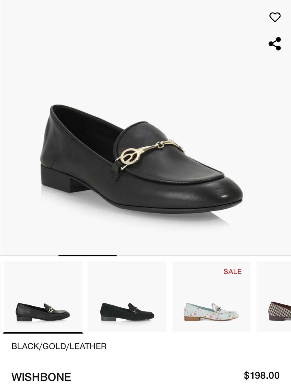 Wishbone Black Leather Loafer with Gold Horsebit
